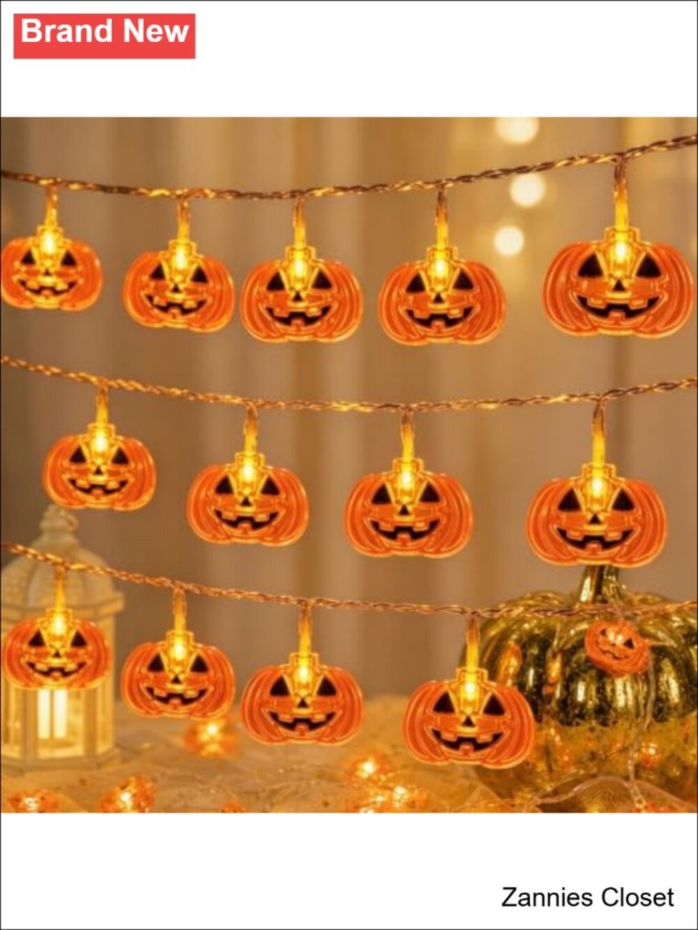 👻 16.4FT 40 LED Pumpkin String Lights Battery Operated Timer Indoor Halloween
